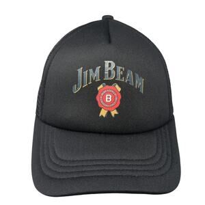Jim Beam Snapback Trucker Hat Black One Size Adjustable Mesh Back Three In